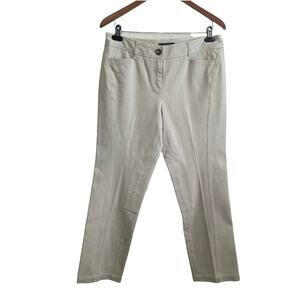 Talbots Pants Women 10 Petite Cream Taper‎ Leg Zip Clasps Closure Stretch Basics